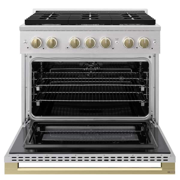Autograph 36 in. 5.2 cu. ft. Marino Freestanding Gas Range with 6 Burners in Satin Stainless Steel and Bronze Accents