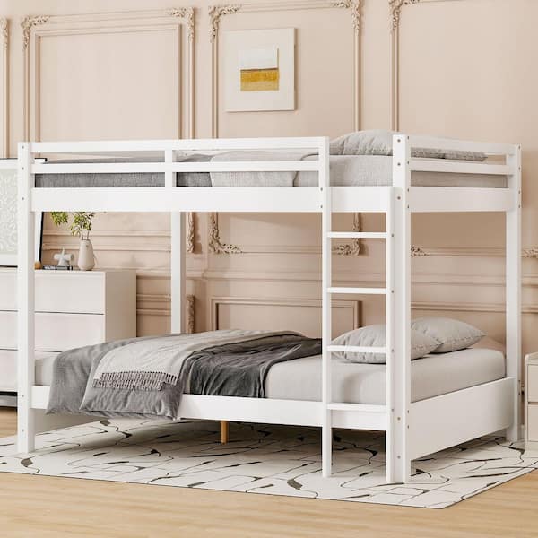 White Queen Over Queen Bunk Bed with Ladder