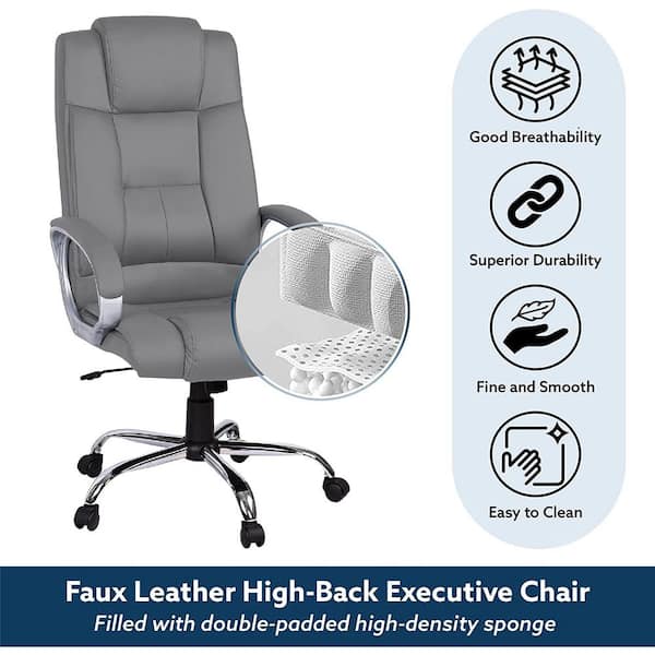 HOMESTOCK Gray High Back Executive Premium Faux Leather Office Chair with Back  Support, Armrest and Lumbar Support 99325 - The Home Depot