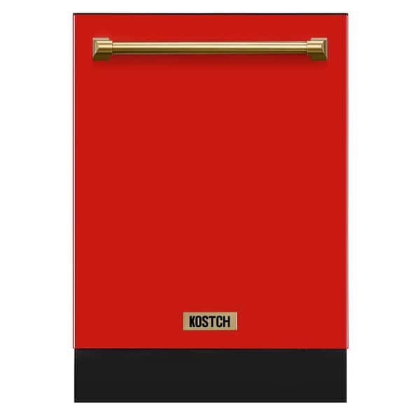 24 in. Top Control Built-In Tall Tub Dishwasher with Third Rack, Open, 45 dBA, ENERGY STAR in Red with Bronze Handle