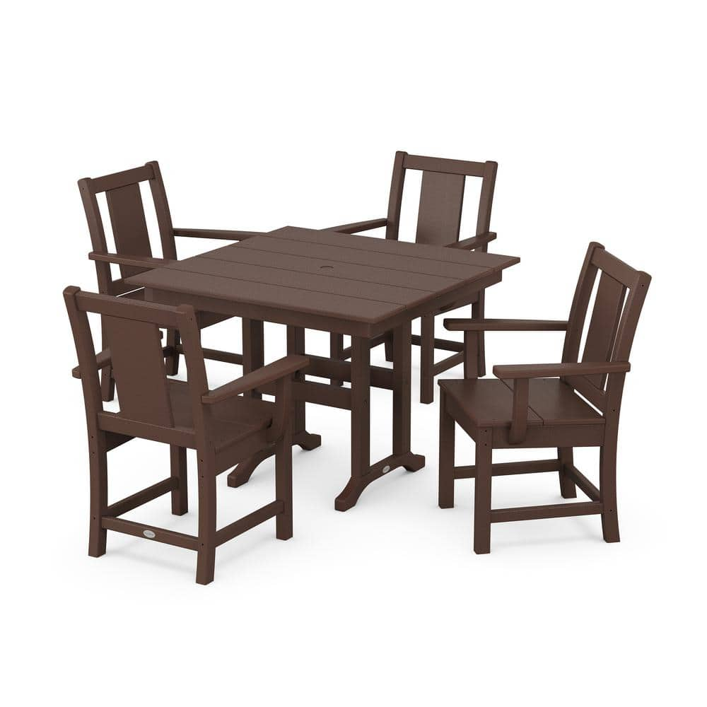 Prairie 5-Piece Farmhouse Plastic Square Outdoor Dining Set in Mahogany -  POLYWOOD, PWS2111-1-MA