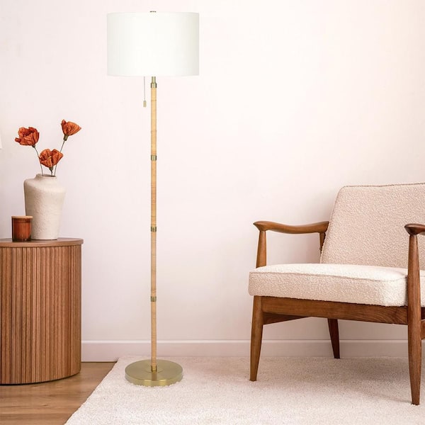 61.50 in. Gold Modern 1-Light Smart 1-Way (On/Off) Standard Floor Lamp for Living Room with Linen Drum Shade