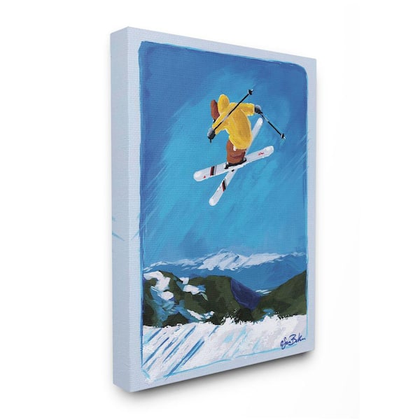 Stupell Industries "Winter Athlete Ski Jump Snow Sports" by Sarah Baker Unframed Sports Canvas Wall Art Print 36 in. x 48 in.