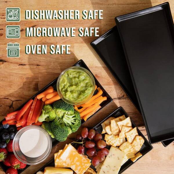 14x6 in. Rectangle Matte Black Ceramic Decorative Platter (Set of