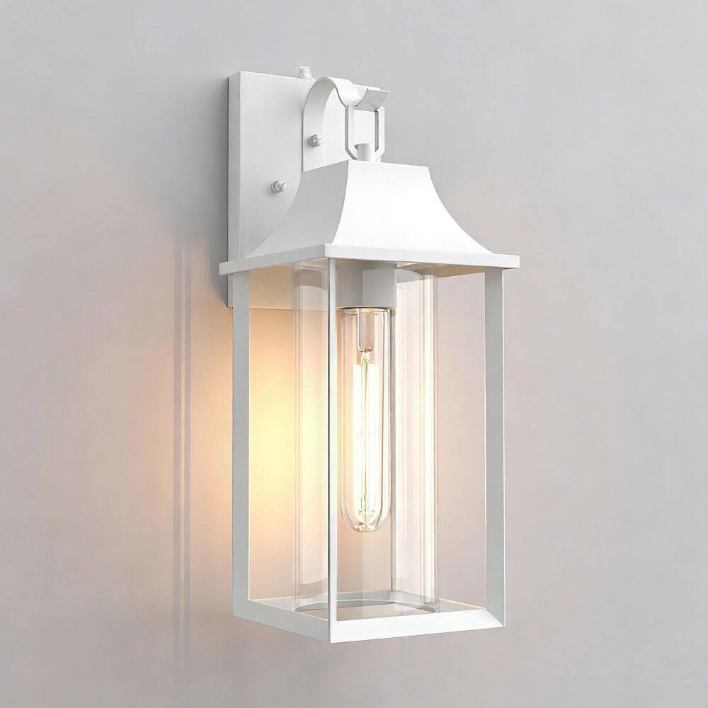 Decorators 18 in. E26 White Farmhouse Hardwired Dusk to Dawn Outdoor Sconce With Cylinder Glass price history on PriceWatchPro
