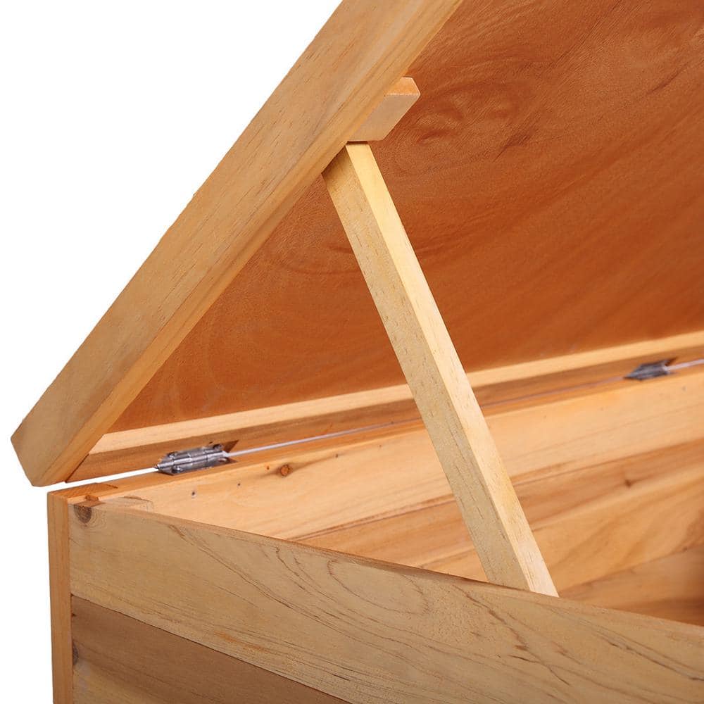 Small Brown Fir Wood Raised Pet House with Ladder