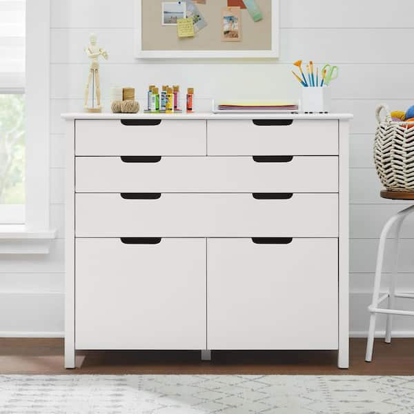 StyleWell Craft White Storage Console Table with 2 File Drawers 