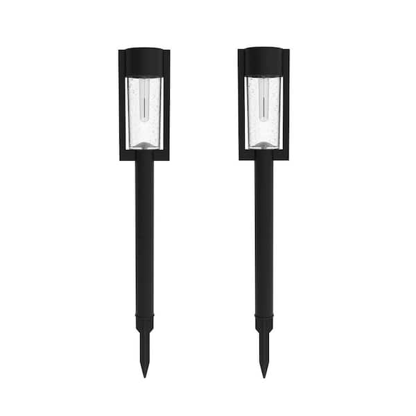 Hampton Bay Clermont 15 Lumen Black LED Weather Resistant Outdoor Solar Path Light with Glass Lens (2-Pack)