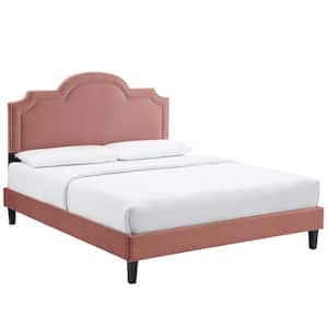 Aviana Red Performance Velvet Frame Queen Platform Bed with Well-Constructed MDF Frame
