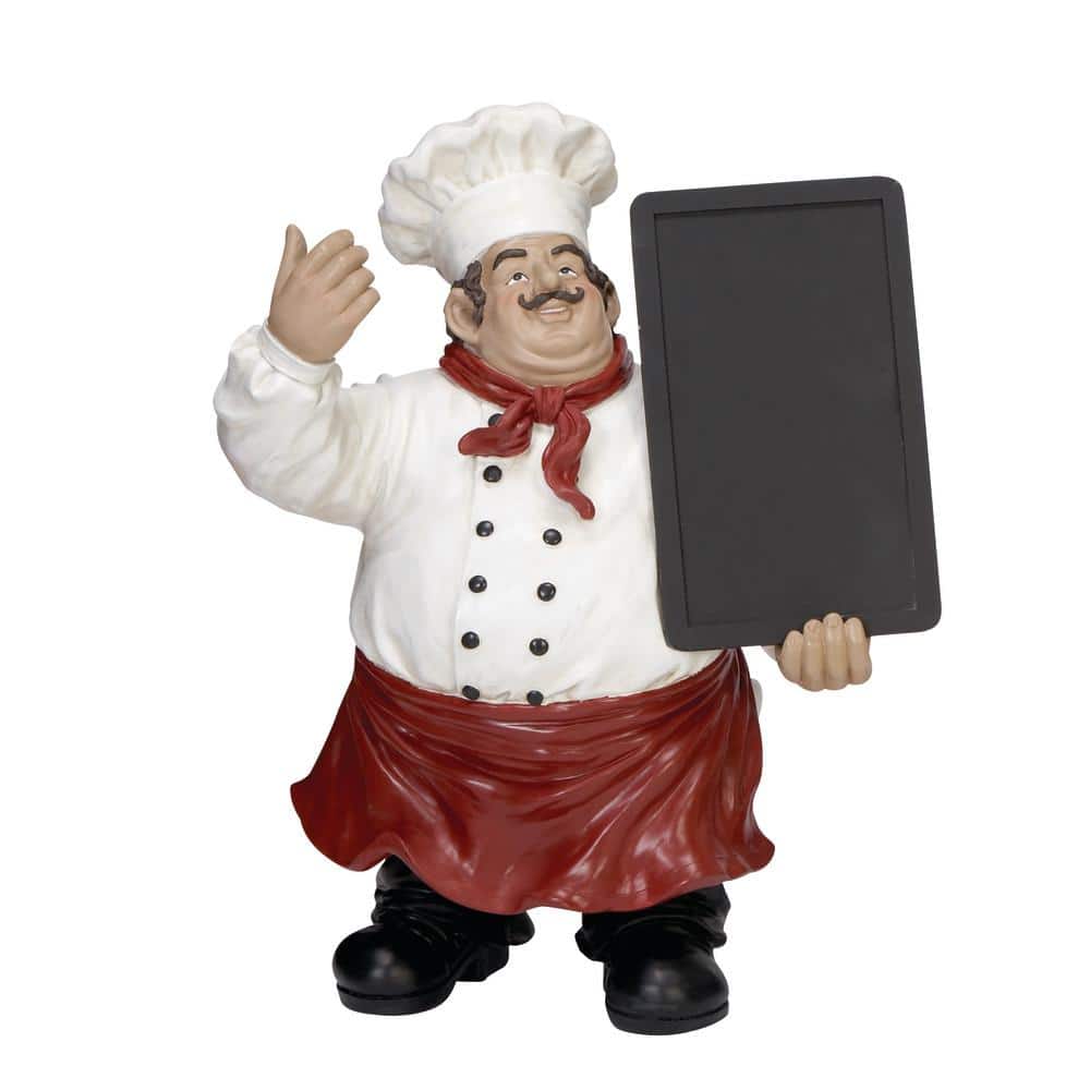 19" Multi Colored Polystone Chef Sculpture with Chalkboard
