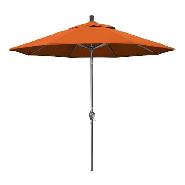 California Umbrella 9 ft. Hammertone Grey Aluminum Market Patio Umbrella with Push Button Tilt Crank Lift in Tuscan Pacifica