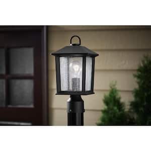 Ashton 1-Light Black Outdoor Post Mount Lantern Light with Clear Seeded Glass