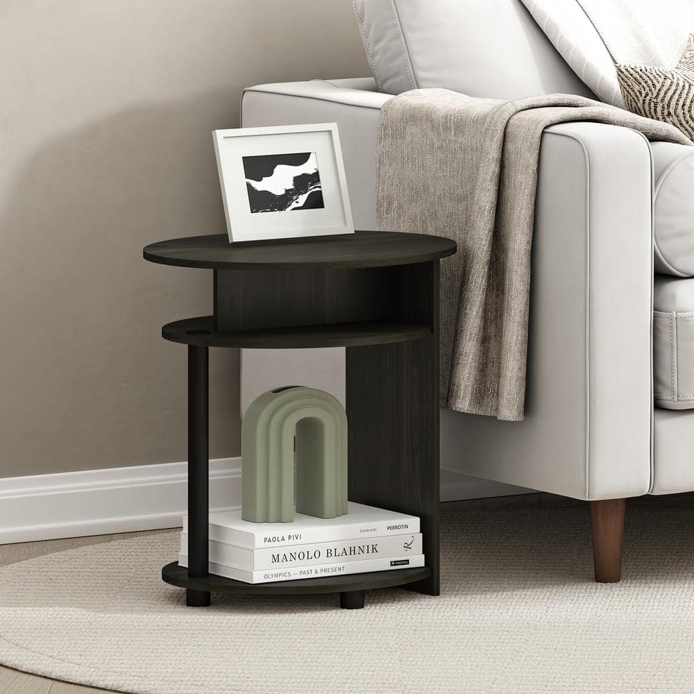 Walnut Round Multifunction Pedestal End Table