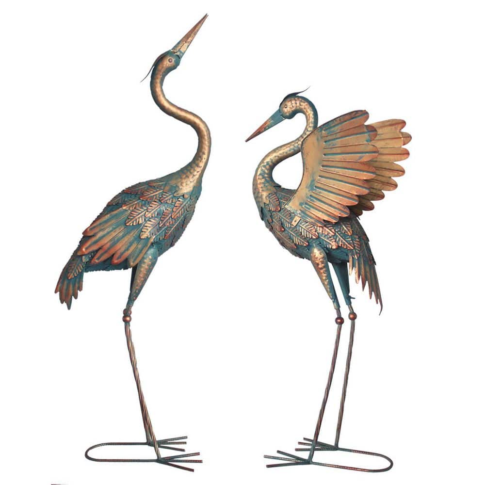 Metal Crane Garden Statue Deco