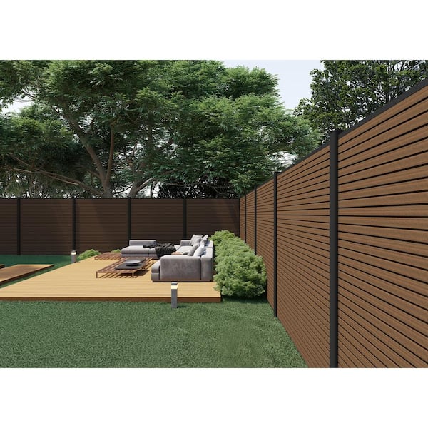 UltraEasy Fencing 6 ft. H x 6 ft. W Brazilian Ipe Wood Plastic Composite Horizontal Fence Panel Section with Black Frame