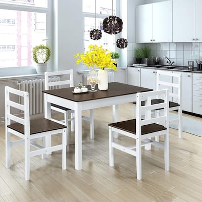 28.5 in. Rectangle Walnut and White 5-Piece Dining Set Solid Wood Compact Kitchen Table and 4-Chairs 34 in.
