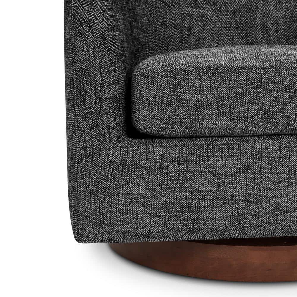 Dark Gray Velvet Swivel Barrel Accent Chair with Wood Base