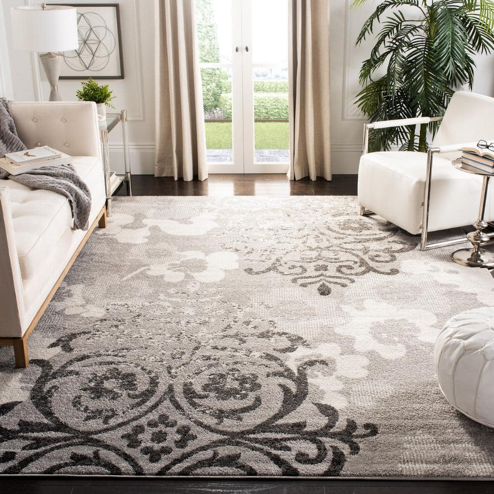 Oversized Silver and Ivory Synthetic Rectangular Area Rug