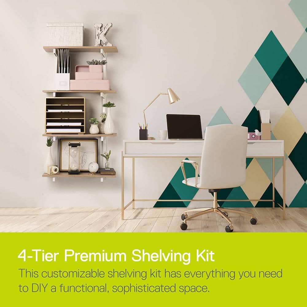 Light Oak 4-Tier Adjustable Floating Wall Shelves