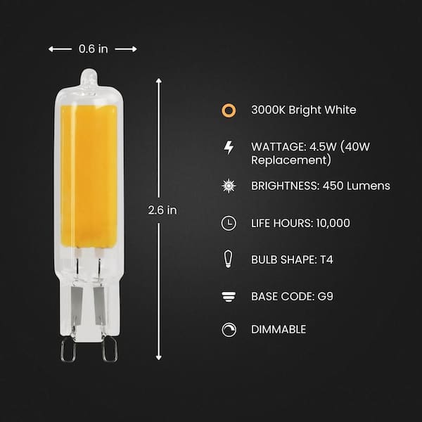 40-Watt Equivalent T4 G9 Bi-Pin Base Dimmable LED Light Bulb in Bright White 3000K (1-Pack)
