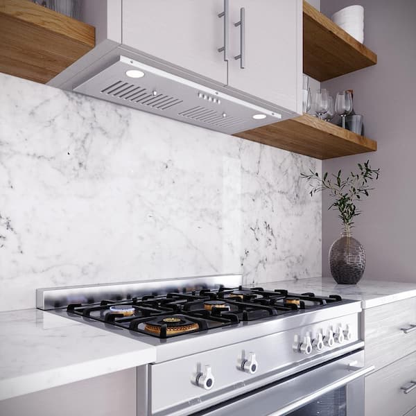28 in. Sacchi Ductless Insert Range Hood in Brushed Stainless Steel with Baffle Filters, Push Button Control, LED Lights
