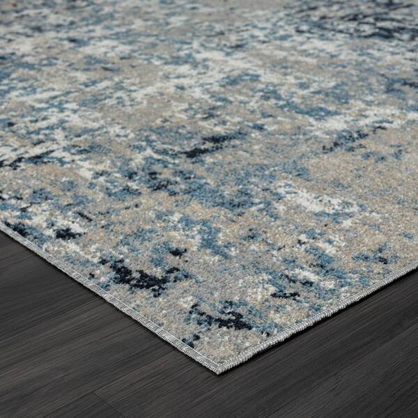 Lara Ensign Cerulean Blue/Gray 5 ft. x 7 ft. Modern Distressed