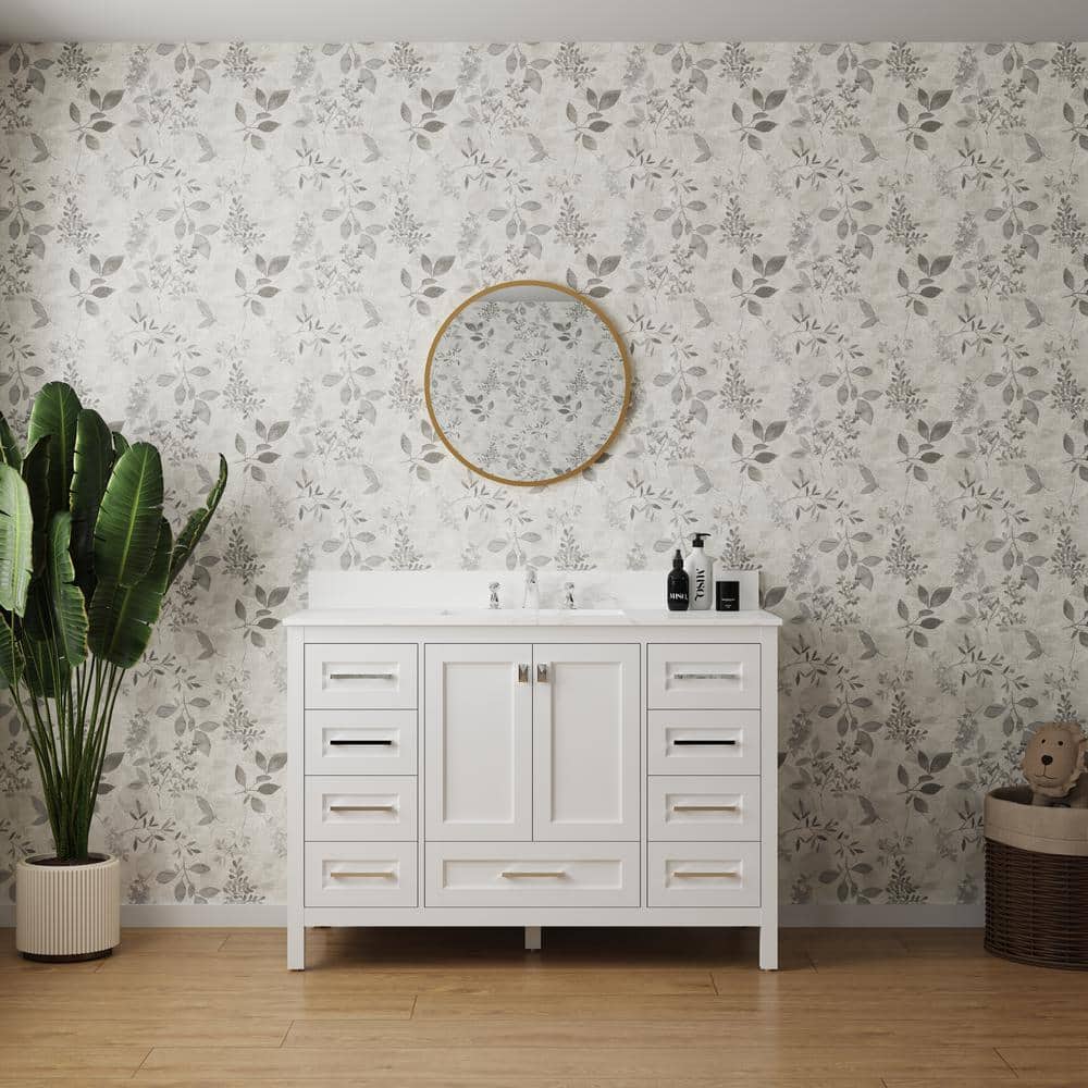48 in. W x 22.25 in. D x 34 in. H Bath Vanity in White with White Marble Top and Undermount Ceramic Sink price history on PriceWatchPro
