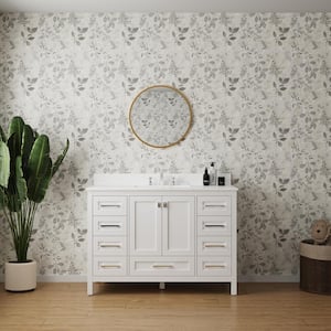 48 in. W x 22.25 in. D x 34 in. H Bath Vanity in White with White Marble Top and Undermount Ceramic Sink