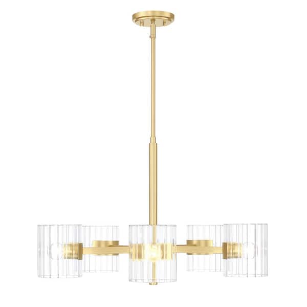 Aries 5-Light Brushed Gold Transitional Sputnik Chandelier for Dining Areas with No Bulbs Included