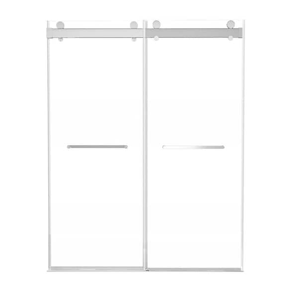 Unbranded 72 in. W x 79 in. H Double Sliding Frameless Shower Door in Brushed Nickel with Clear Tempered Glass