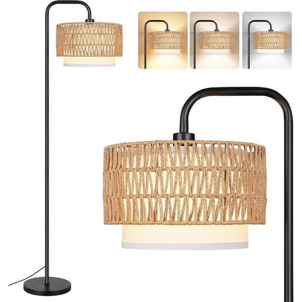 Jushua 67.7 in. Black 3-Light Dimmable Industrial Tree Floor Lamp, Wood Standing Lamp, Bulb Not Included