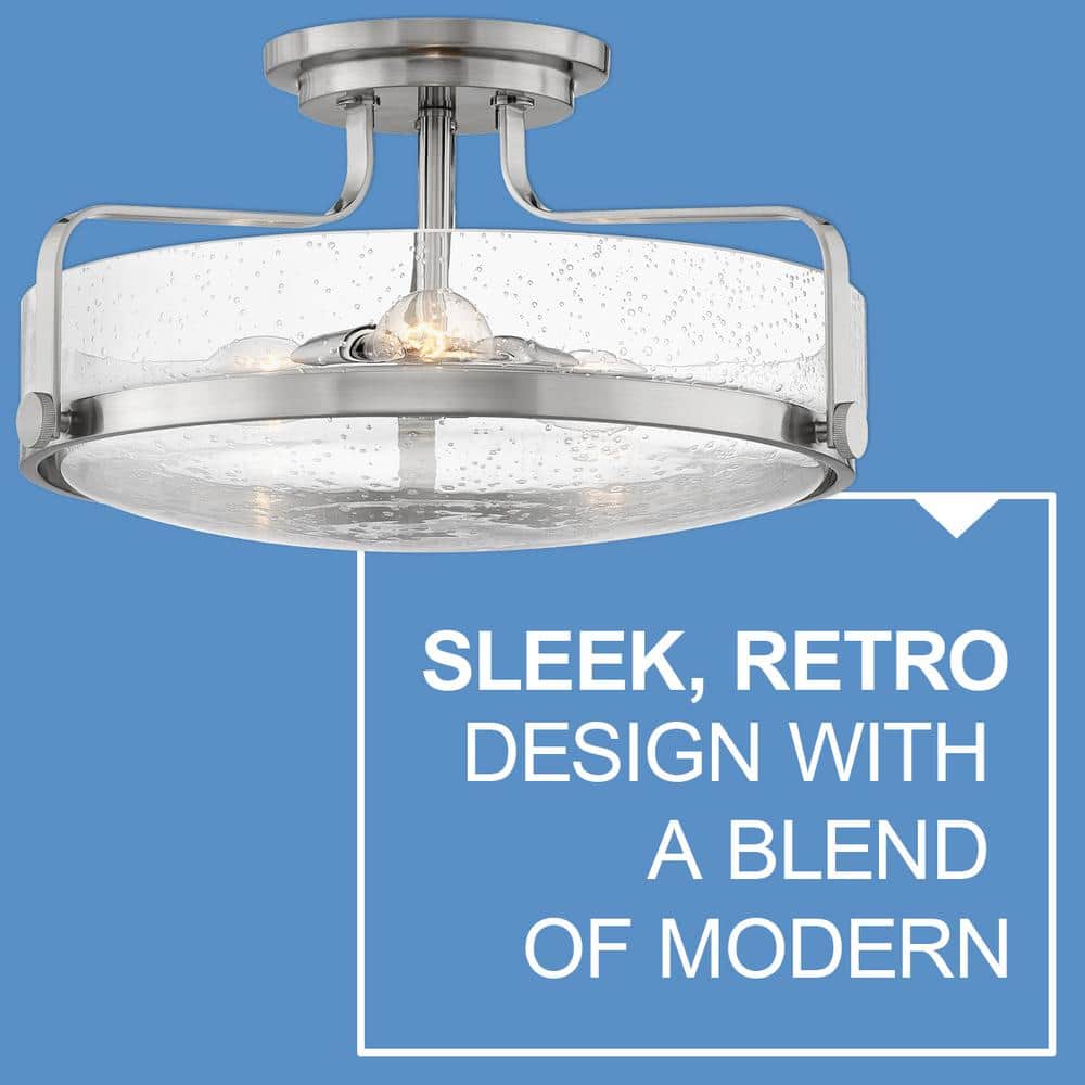 Harper Brushed Nickel Clear Seedy Glass 3-Light Semi-Flush Mount