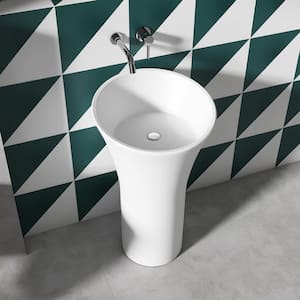 20 in. x 20 in. Round Composite Stone Solid Surface Pedestal Bathroom Sink in White
