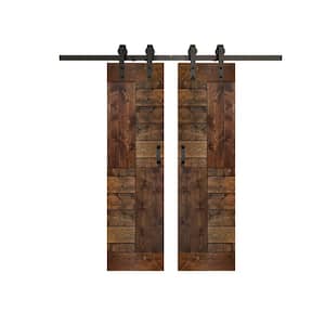 S Series 48 in. x 84 in. Dark Walnut Finished DIY Solid Wood Double Sliding Barn Door with Hardware Kit