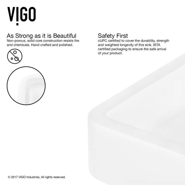 VIGO Petunia Handmade Matte Stone Rectangle Vessel Bathroom Sink in Matte White VIGO Petunia Handmade Matte Stone Rectangle Vessel Bathroom Sink in Matte White