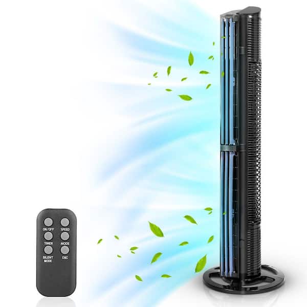 Amucolo 40 in. 6-speed Tower Fan in Black with Aromatherapy Diffuser, Insertable Remote, 15-Hour Timer and WIFI Control