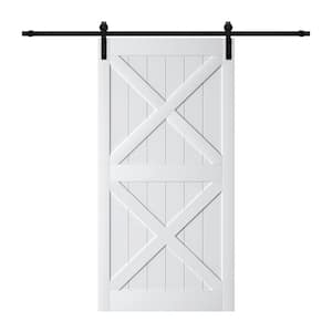 42 in. x 84 in. MDF Rustic White Finished Double X-Shape Sliding Barn Door with Hardware Kit