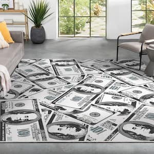 Money Dollar Stacked Novelty Printed Green 7 ft. 7 in. x 9 ft. 10 in. Area Rug