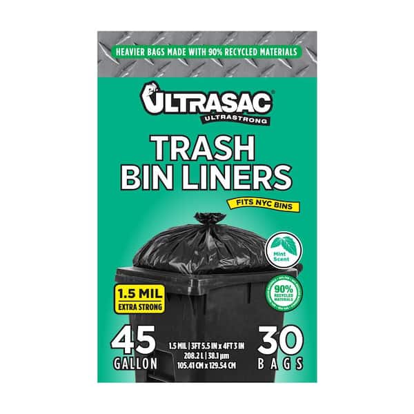 45 Gal. 1.5 mil Black Mint Scented Heavy Duty Trash Bags - 41.5 in. x 51 in. (30-Count)