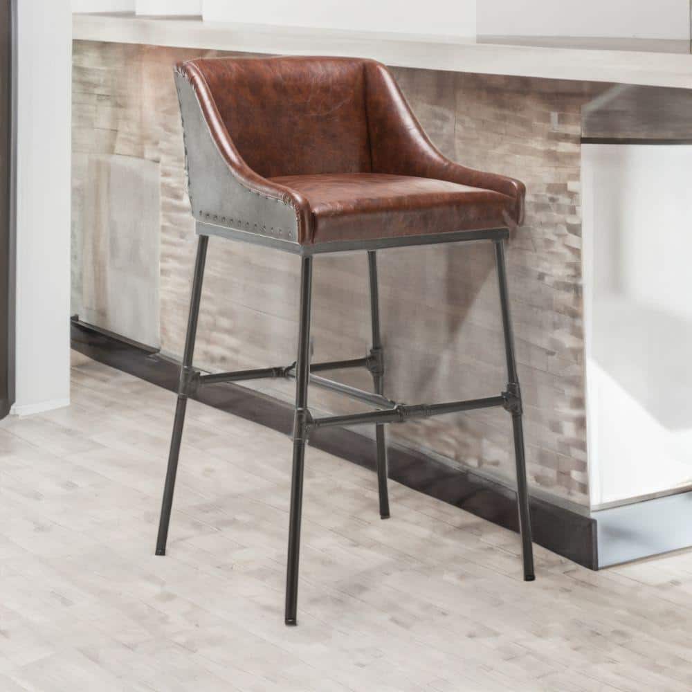 Sloped Armrest Leatherette and Metal Bar Stool - Black