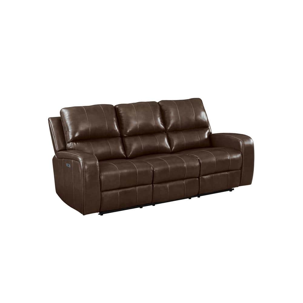 Linton Brown Leather Power Reclining Sofa with Track Arms