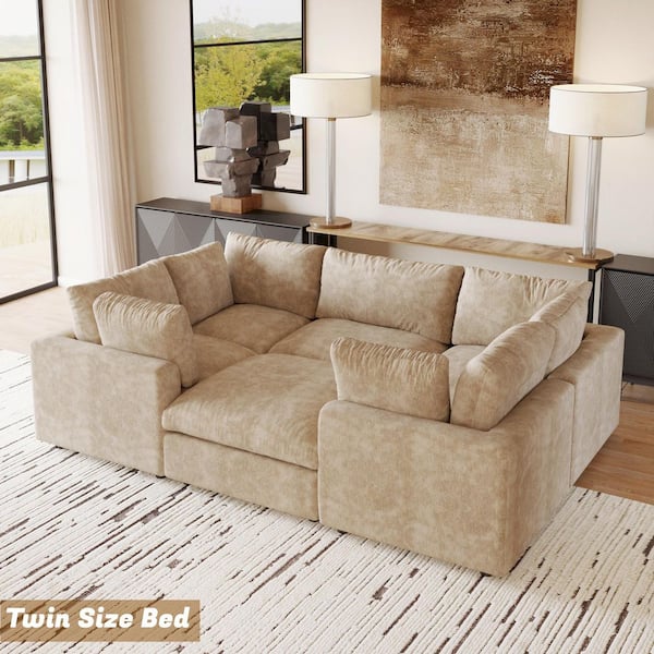 Modular Cloud Couch, 6-Piece Khaki Chenille Convertible Living Room Set Sectional Sofa with Removable Covers and Ottoman