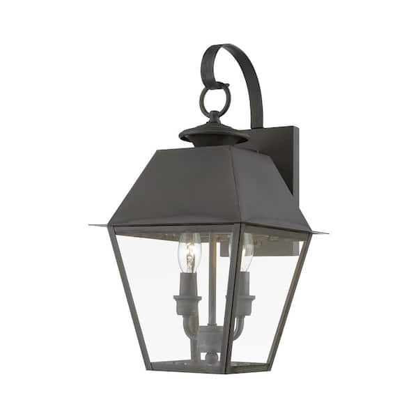 AVIANCE LIGHTING Helmsdale 16.5 in. 2-Light Charcoal Outdoor Hardwired Wall Lantern Sconce with No Bulbs Included