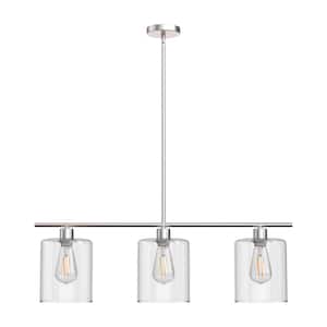3-Light Brushed Nickel Modern Island Pendant Light Fixtures, Linear Chandelier Hanging Light with Clear Glass Shade