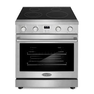 30 in. 4.8 cu. ft. Electric Range with 4-Burner Glass Cooktop and Convection Oven in Stainless Steel