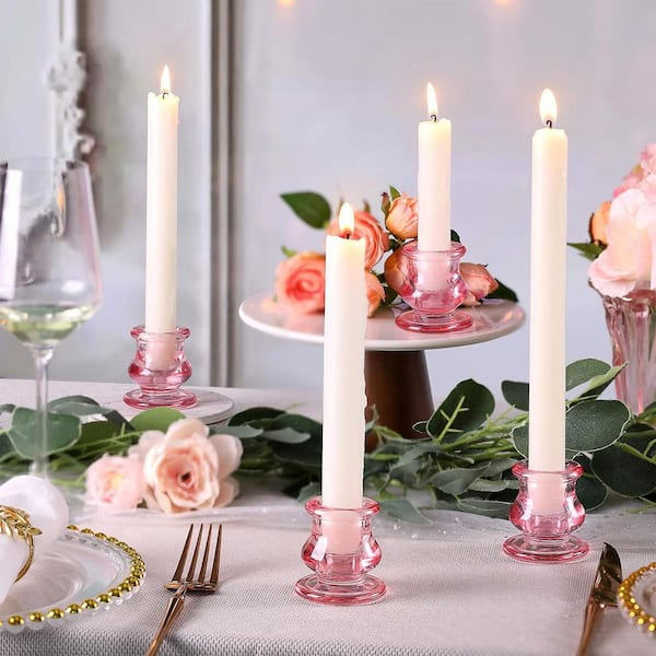 Pink Glass Taper Candlestick Holder 12-Pack