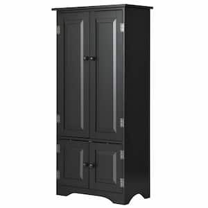 Accent Black Storage Cabinet Adjustable Shelves Antique 2-Door Floor Cabinet