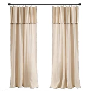 Modern Faux Dark Linen Polyester 52 in. W x 84 in. L Light Filtering Curtain With Attached Valance (Double Panel)