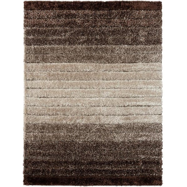 LUXE WEAVERS Lantanas Collection Brown 8 ft. x 10 ft. Shag Geometric Abstract Polypropylene Area Rug