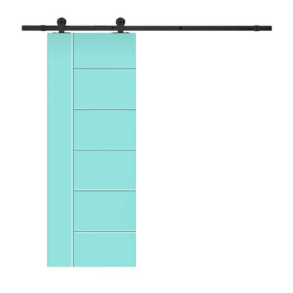 CALHOME Modern Classic 18 in. x 80 in. Mint Green Stained Composite MDF Paneled Sliding Barn Door with Hardware Kit